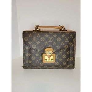 Women's Vintage Brown Printed Monogram Canvas Clutch Bag Purse